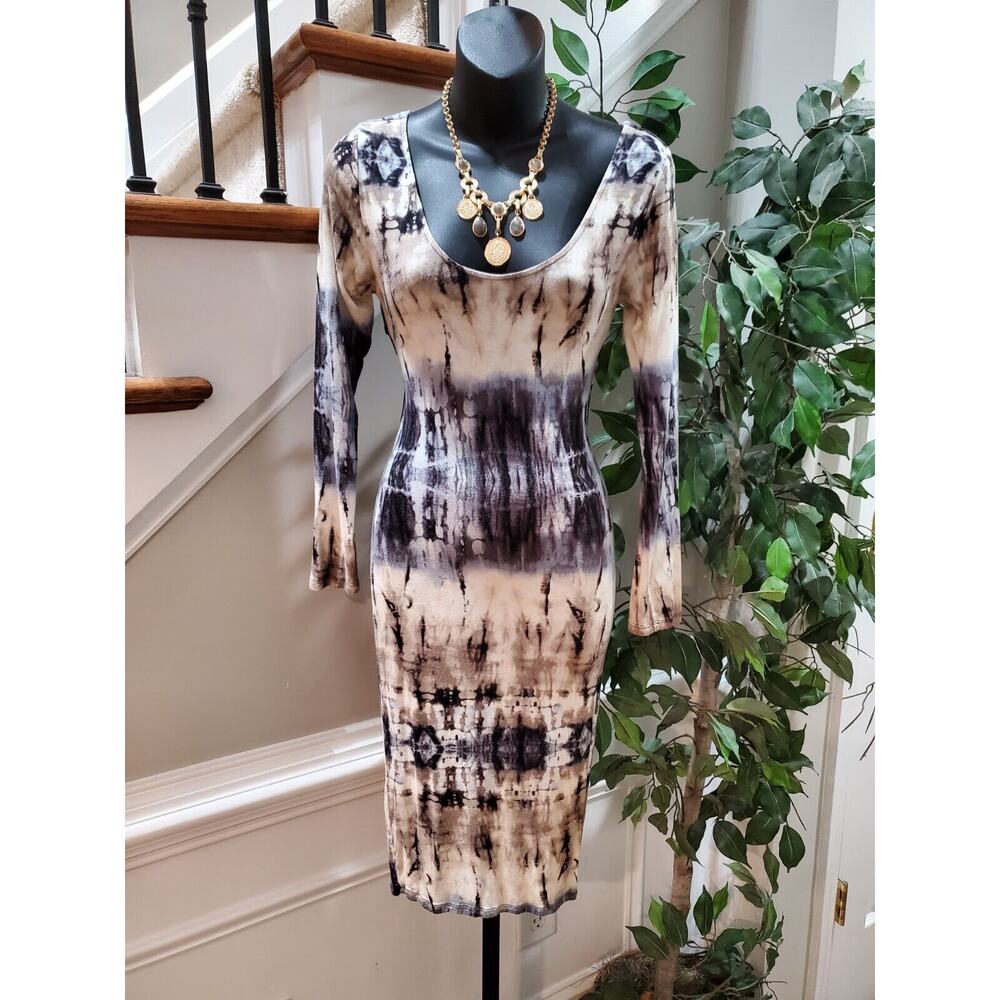 Dresscode Women Multicolor Rayon Scoop Neck Long Sleeve Knee Length Dress Size S